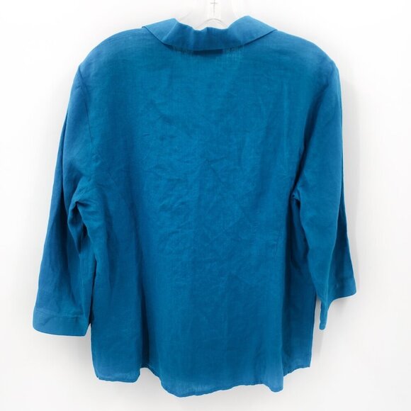 LAFAYETTE 148 NEW YORK Teal Linen Blouse - Picture 2 of 4